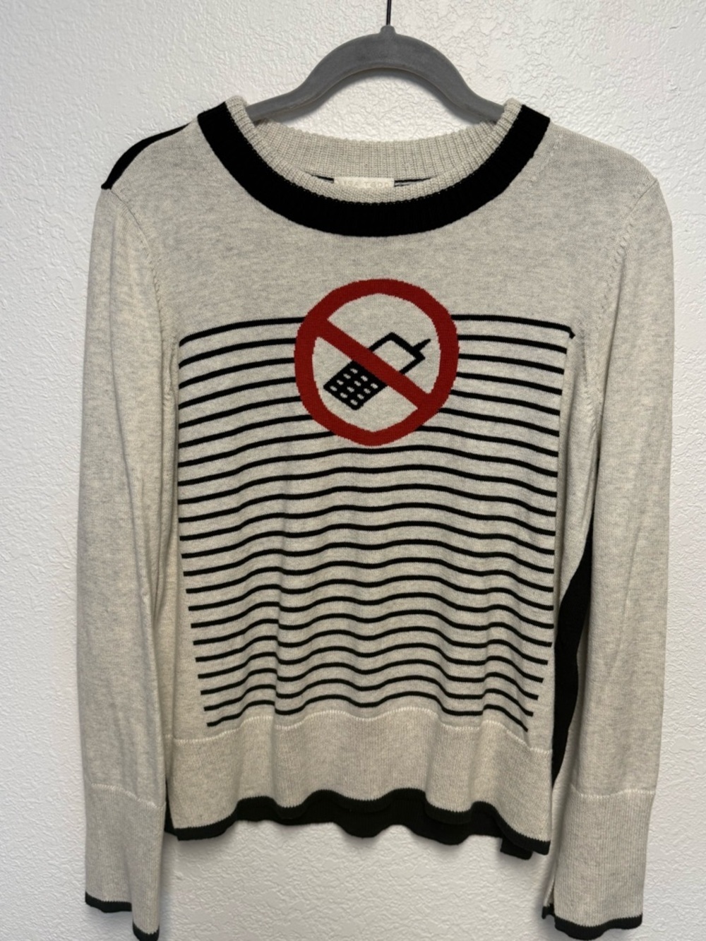 Lisa Todd Graphic Sweater No Phone Striped Cotton Cashmere Knit Size L